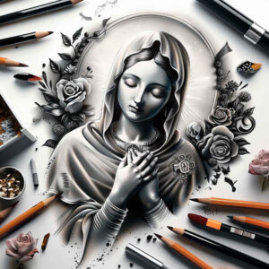 mystical-mary – tattoo design ideas free ai generated – optical-illusion – for-upper-thigh – Gallery: mary-inkby-ai