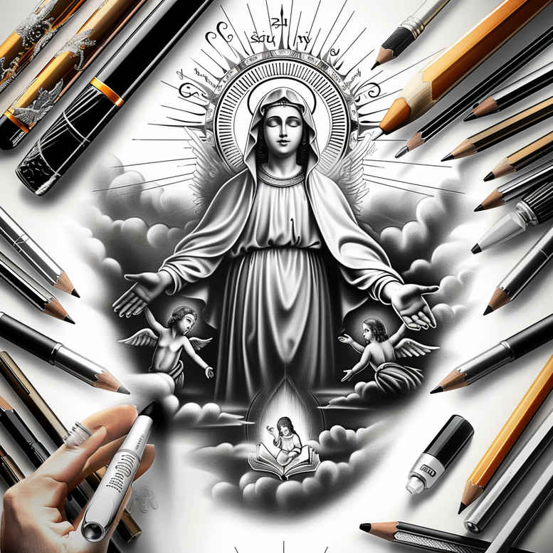 mystical-mary – tattoo design ideas free ai generated – textured-skin – for-back – Gallery: mary-inkby-ai