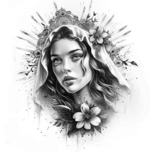 realistic-mary – tattoo design ideas free ai generated – anatomical-accuracy – for-thigh – Gallery: mary-inkby-ai