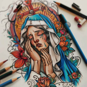 realistic-mary – tattoo design ideas free ai generated – realistic – for-knee – Gallery: mary-inkby-ai