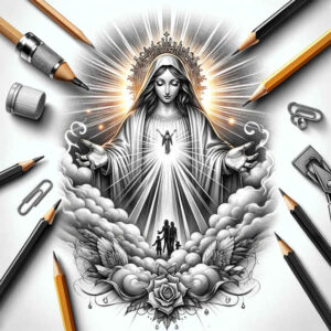 spiritual-mary – tattoo design ideas free ai generated – precise-gradient – for-ankle – Gallery: mary-inkby-ai