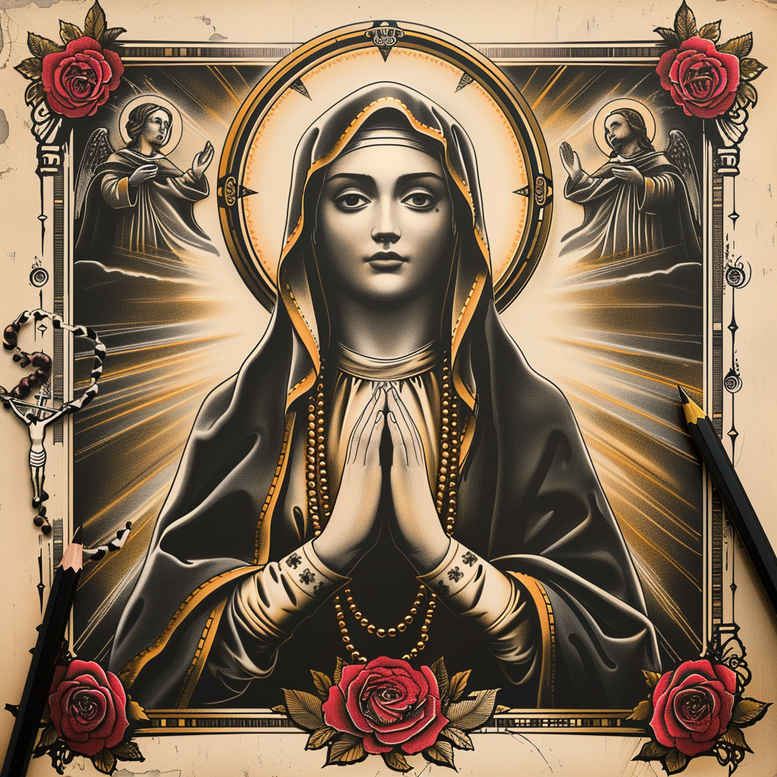 mary tattoo design ideas textured shading blessed stands for perseverance