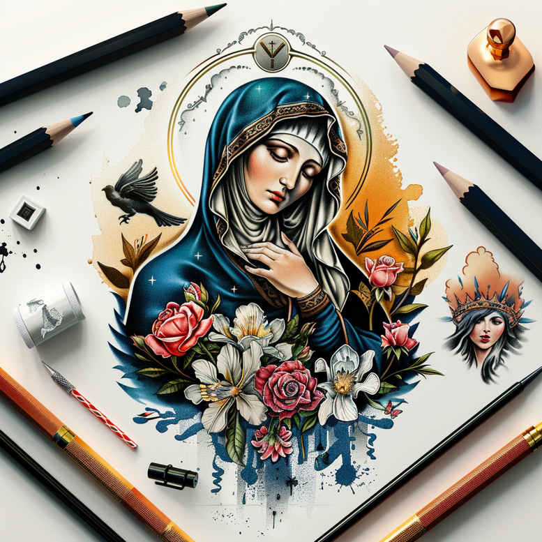 mary tattoo design ideas Realism soft focus devotional for behind ear