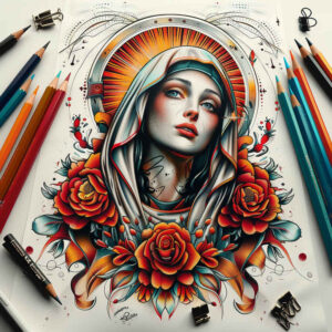mary tattoo design ideas true rendering devotional for elbow