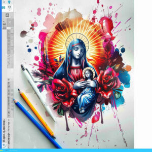 mary tattoo design ideas Surrealism whimsical divine love for lower thigh