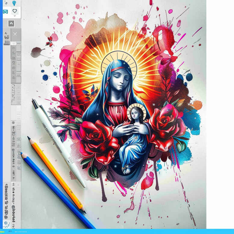 mary tattoo design ideas Surrealism whimsical divine love for lower thigh
