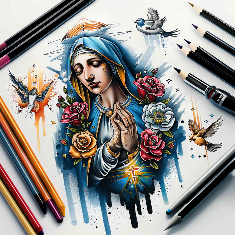 mary tattoo design ideas structured design divine love symbolising endurance