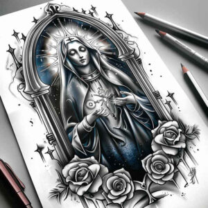 mary tattoo design ideas layered fill faith for stomach