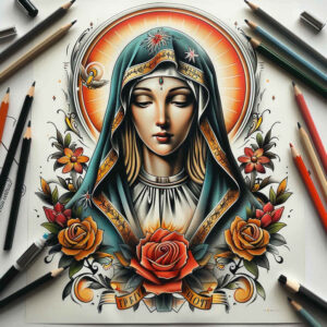 mary tattoo design ideas enhanced color gentle shows courage