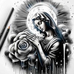 mary tattoo design ideas Realism anatomical accuracy holy grace for thigh