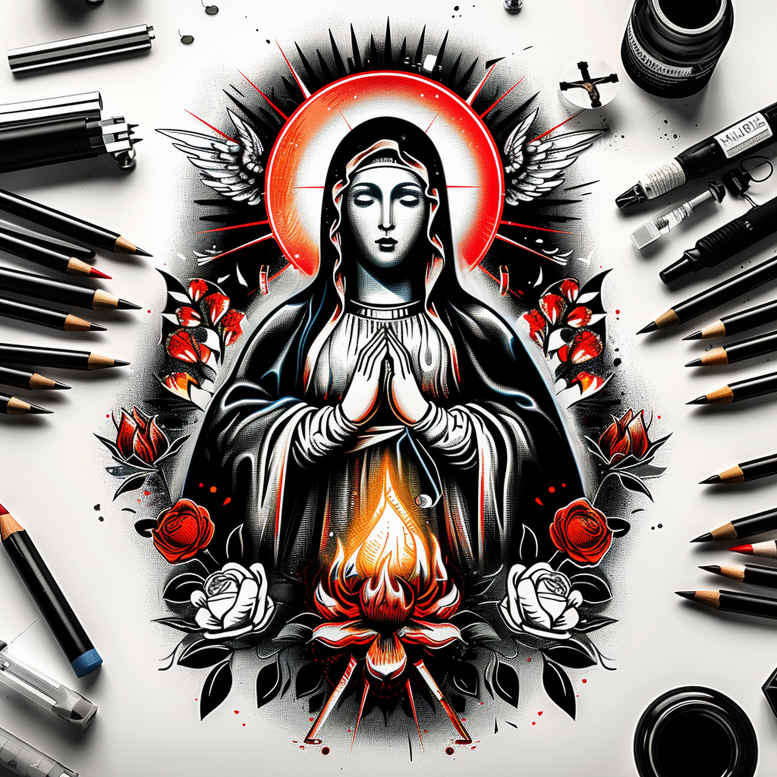 mary tattoo design ideas Realism skin texture holy grace for upper thigh
