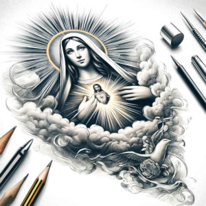 mary tattoo design ideas Realism hyper-realistic holy presence for back shoulder