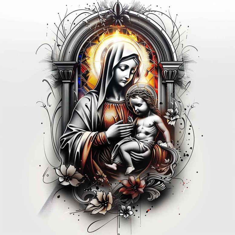 mary tattoo design ideas Realism reflection effect holy symbol of endurance