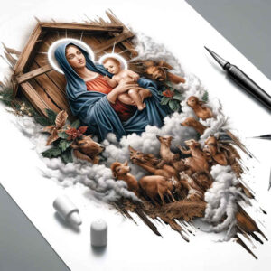 mary tattoo design ideas Surrealism fantasy-inspired maternal care determination and power