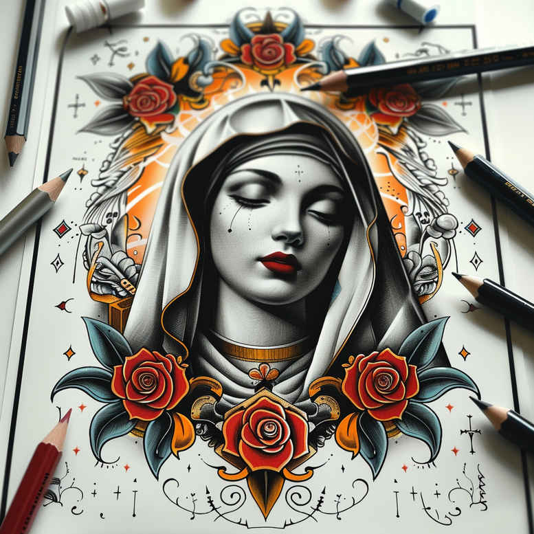 mary tattoo design ideas layered fill maternal care for side