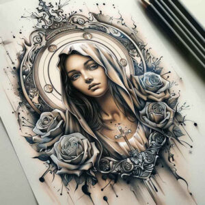 mary tattoo design ideas Realism sharp focus maternal represents resilience