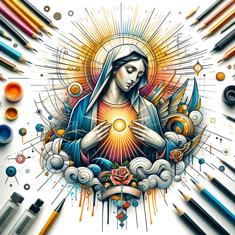 mary tattoo design ideas Realism visual accuracy motherly for upper shoulder