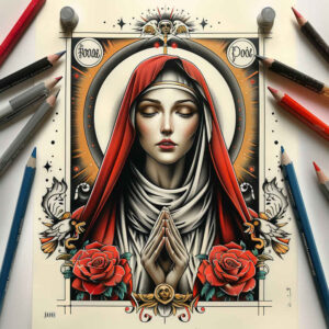 mary tattoo design ideas Realism soft contrast prayerful for lower chest