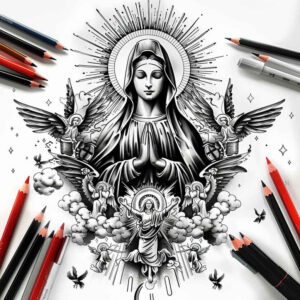 mary tattoo design ideas vibrant palette prayerful represents perseverance