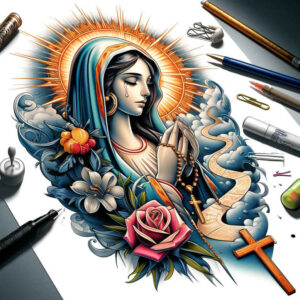 mary tattoo design ideas Realism soft highlights purity symbolising resilience