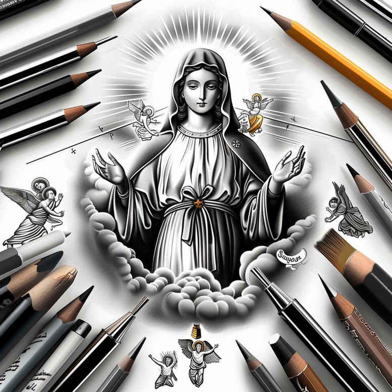 mary tattoo design ideas Surrealism melted shapes religious for upper shoulder