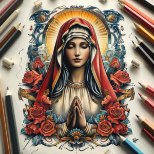 mary tattoo design ideas Realism natural contours religious iconography endurance and power