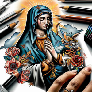mary tattoo design ideas unreal light sacred aura embodying perseverance