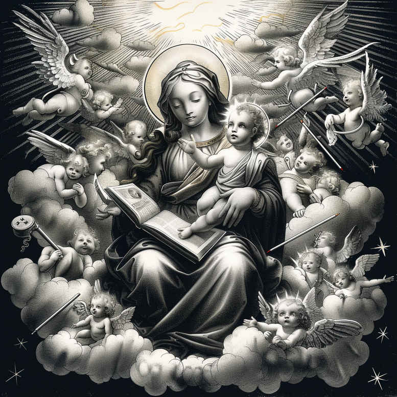 mary tattoo design ideas Realism soft highlights sacred aura for shoulder blade