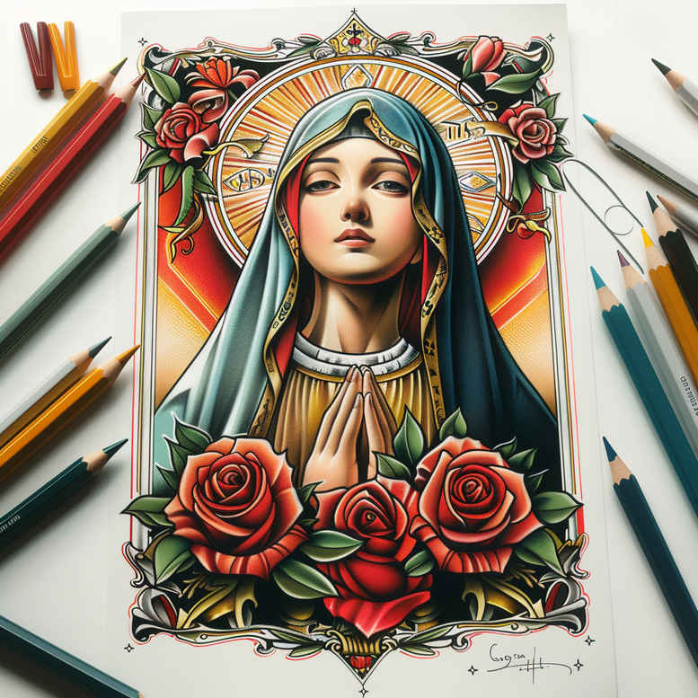 mary tattoo design ideas Realism illusion of depth sacred aura symbolising determination