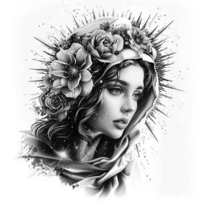mary tattoo design ideas black-and-white sacred figure for lower chest