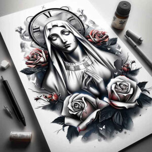 mary tattoo design ideas Surrealism subconscious themes sacred figure for nape