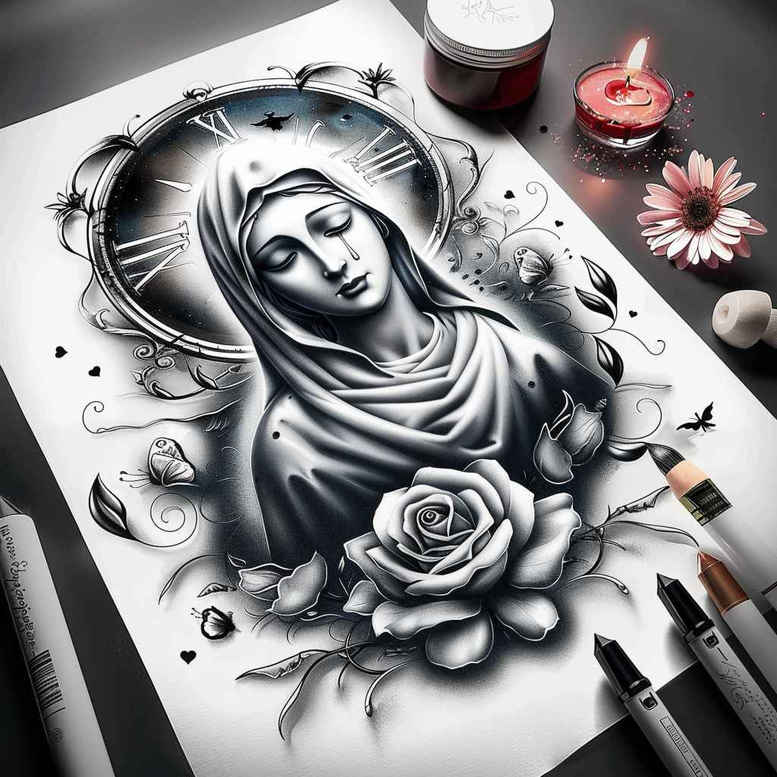 mary tattoo design ideas CGI-rendered sacred hands meaning determination