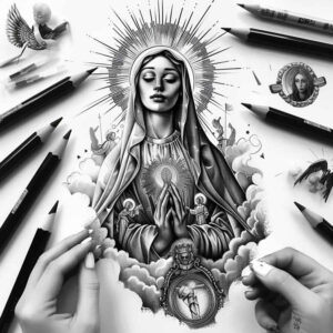 mary tattoo design ideas Realism natural tones sacred hands symbolising courage
