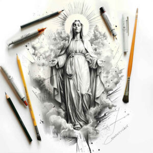 mary tattoo design ideas Surrealism ethereal sacred heart courage and power