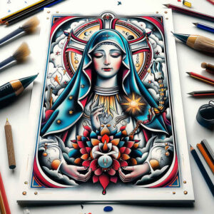 mary tattoo design ideas color overlays sacred heart endurance and power