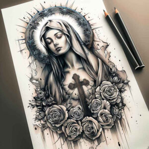 mary tattoo design ideas Realism realistic structure sacred heart for nape