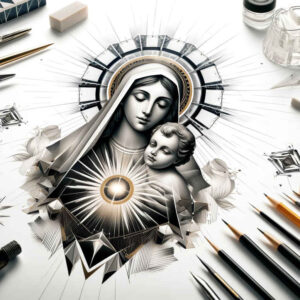 mary tattoo design ideas Realism full detail serene expression for arm