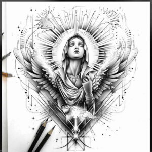 mary tattoo design ideas Surrealism hyperreal serene resilience and power