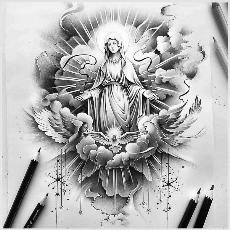 mary tattoo design ideas Realism perfect proportions serene stands for determination