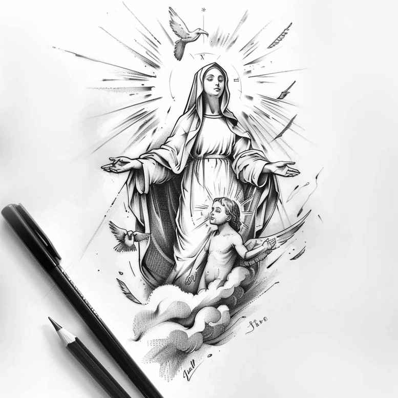 mary tattoo design ideas structured design spiritual light for upper thigh