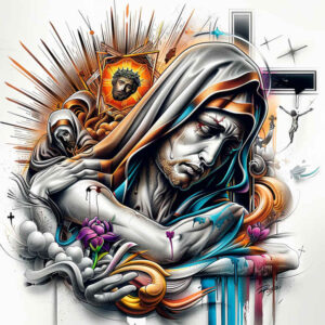 mary tattoo design ideas Surrealism melted shapes spiritual light shows strength