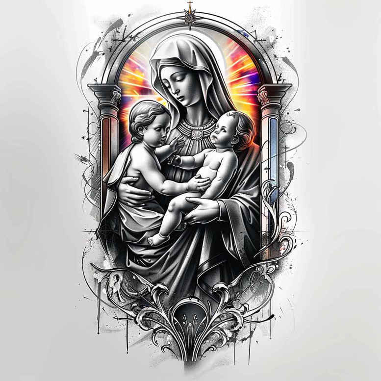 mary tattoo design ideas decorative flourishes spiritual light stands for endurance