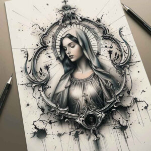 mary tattoo design ideas Neotraditional sharp edges symbolic tattoos for lower back