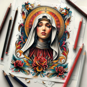 mary tattoo design ideas Realism full detail symbolic tattoos for stomach