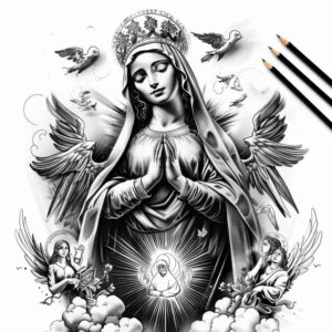 virgin-mary – tattoo design ideas free ai generated – depth-shading – for-hand – Gallery: mary-inkby-ai