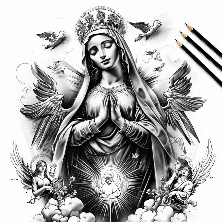 virgin-mary – tattoo design ideas free ai generated – depth-shading – for-hand – Gallery: mary-inkby-ai