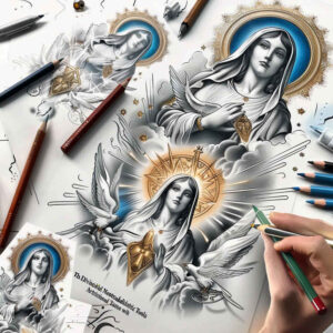 virgin-mary-with-heart – tattoo design ideas free ai generated – light-and-shadow-play – for-lower-chest – Gallery: mary-inkby-ai