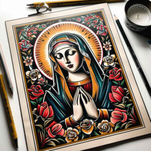 virgin-mary-with-heart – tattoo design ideas free ai generated – realistic-perspective – for-fingers – Gallery: mary-inkby-ai