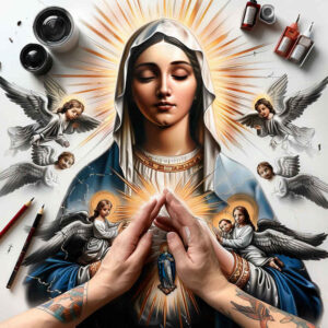 virgin-mary-with-heart – tattoo design ideas free ai generated – sharp-focus – for-forearm – Gallery: mary-inkby-ai