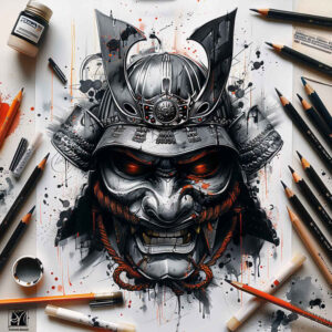 3d-effect-mask – tattoo design ideas free ai generated – neotraditional-color-depth – for-inner-arm – Gallery: masks-inkby-ai